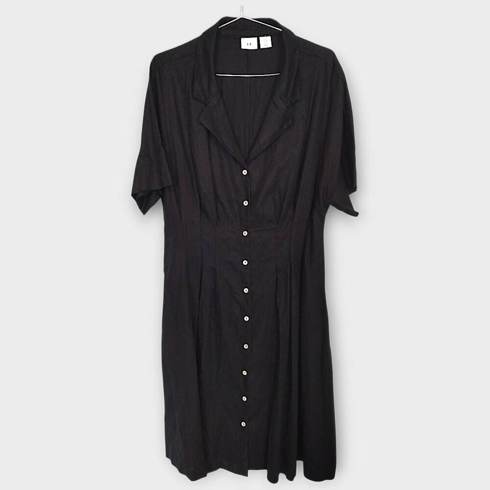 Halston Heritage Black Button-Front Midi Dress